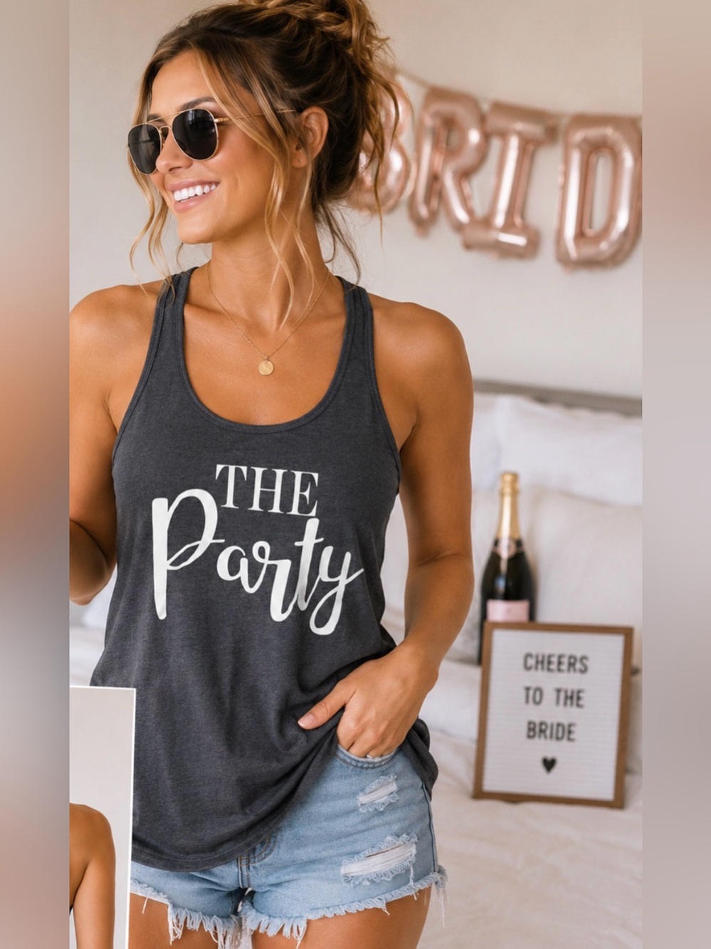 437 The Party Bride Bachelorette Racerback Tank Top Gray Bridal Party Medium